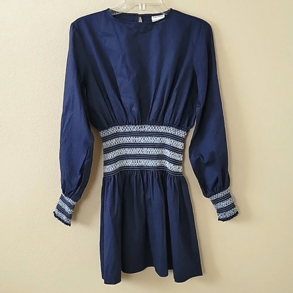 ESCVDO Santos Navy Blue Smocked Dress - Size Small